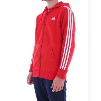 Adidas - Essential 3 Stripes Felpa Full Zip Uomo - Rosso